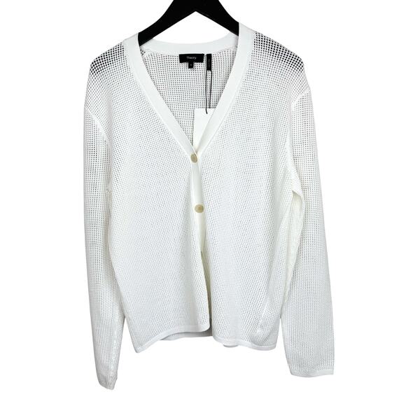 THEORY White  Pointelle-Knit Oversized Cardigan - Picture 9 of 12